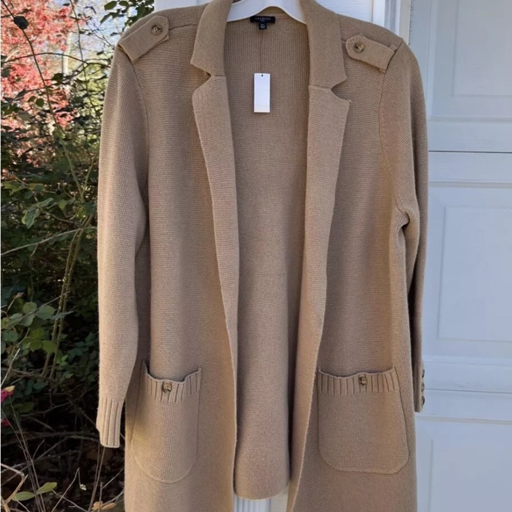 NWT Talbots Gorgeous Tan Open Long Cardigan With Epaulets & Pockets 3X 22W 24W